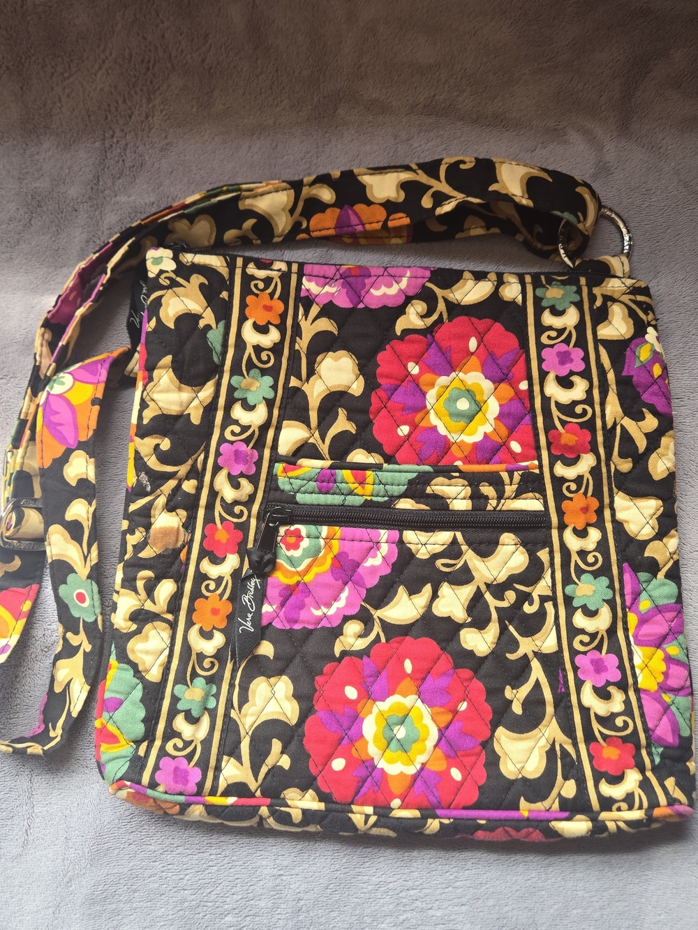 Vera Bradley Black Quilted Floral Crossbody with Pink & Yellow Accents